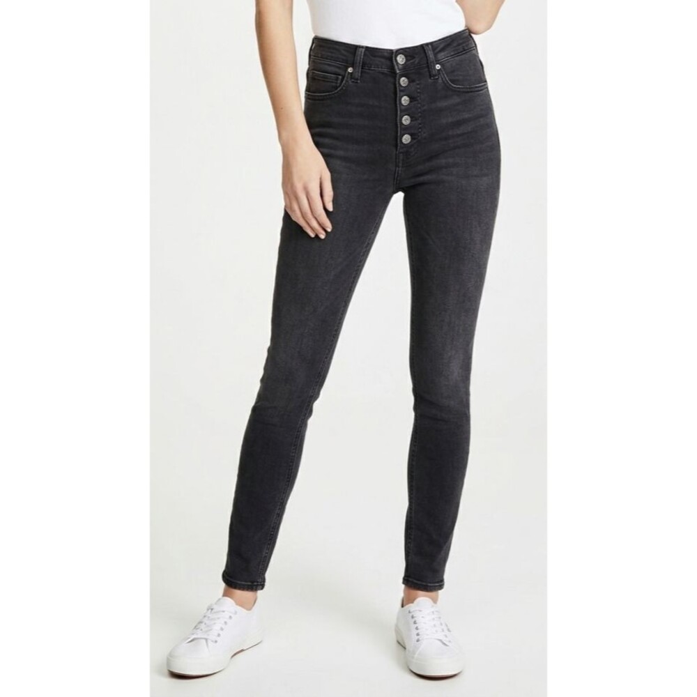 Free People We The Free Skyline Skinny Jeans Black Button Fly Size 25 EUC 24x25